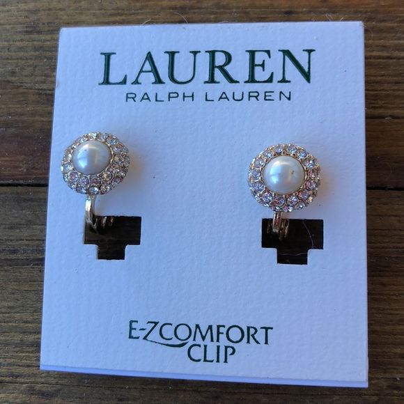 Ralph Lauren Classic Comfort Clip Faux Pearl Crystal Earrings! BNWT! - Picture 2 of 7